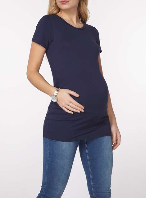 **Maternity Grey And Navy Round Neck Tops